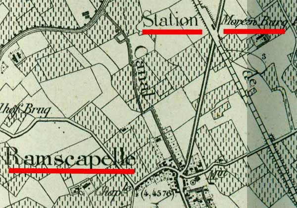 knipsel uit kaart 1882 - Station Moreen-burg Ramskapelle